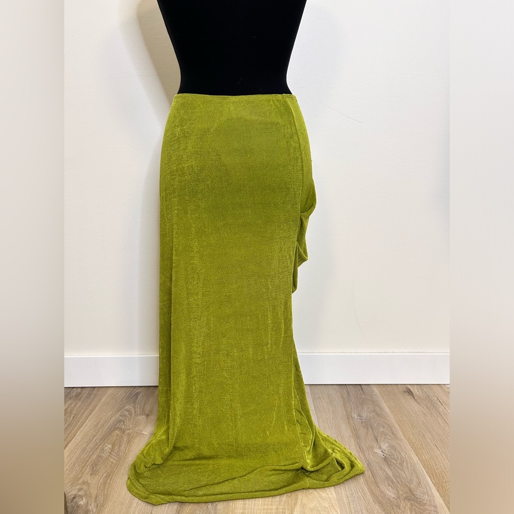 Cider Olive Green Ruched Maxi Skirt